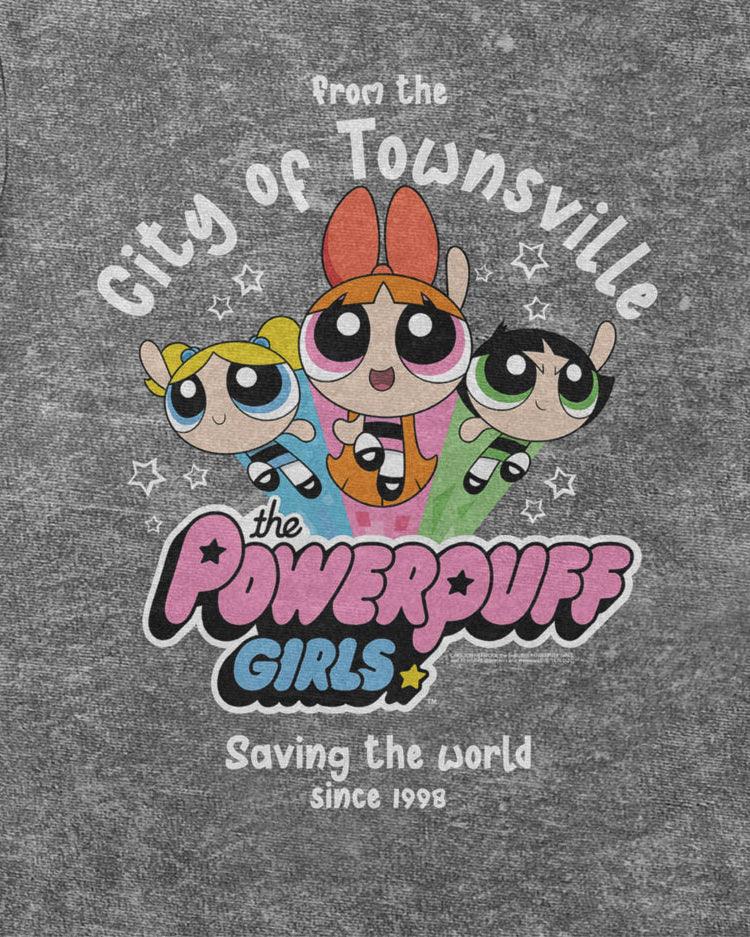Official Powerpuff Girls, sleeveless low cut crop top - distressed grey