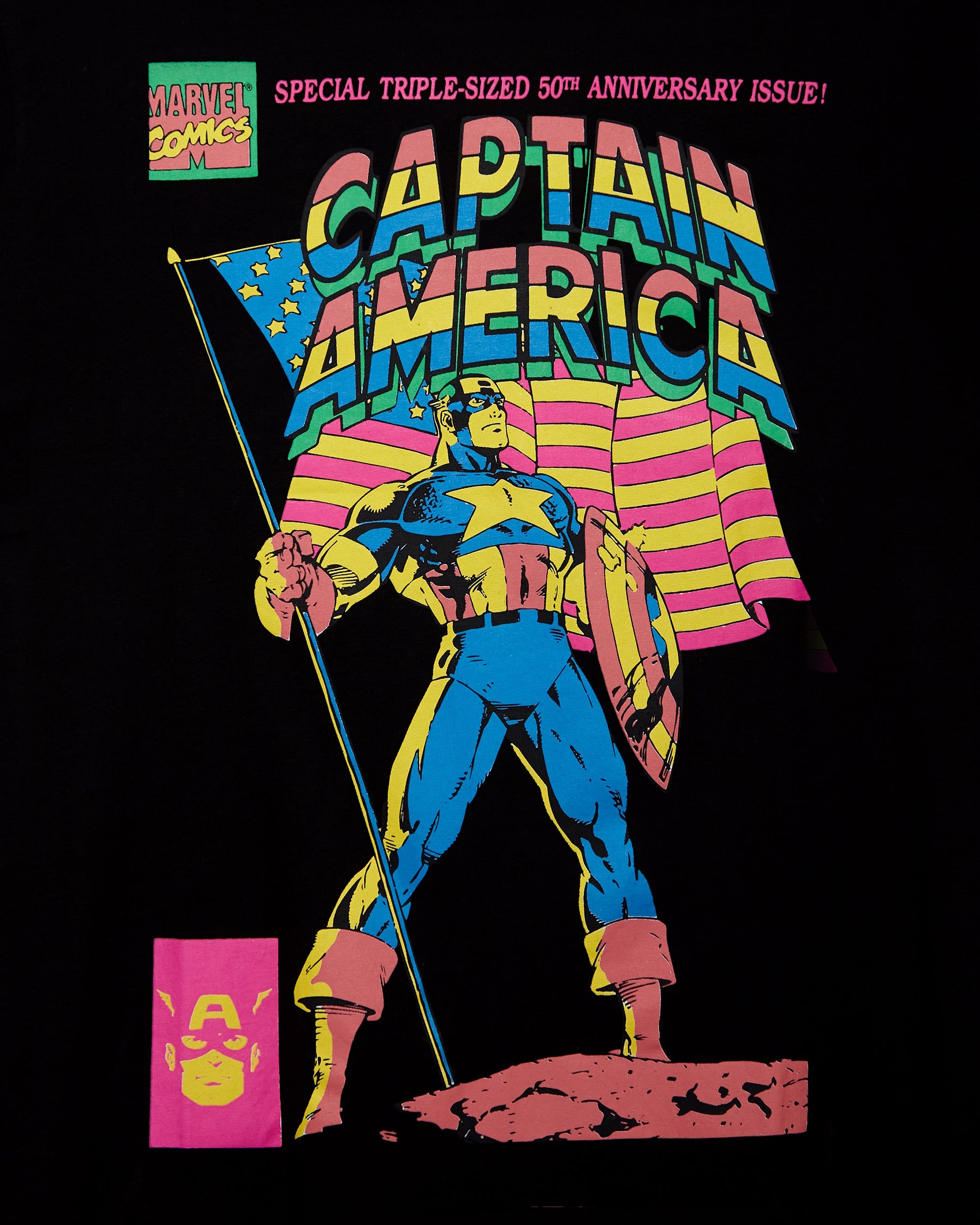 Official Marvel Comics, Captain America 50Th Anniversary, Unisex T-Shirt - black