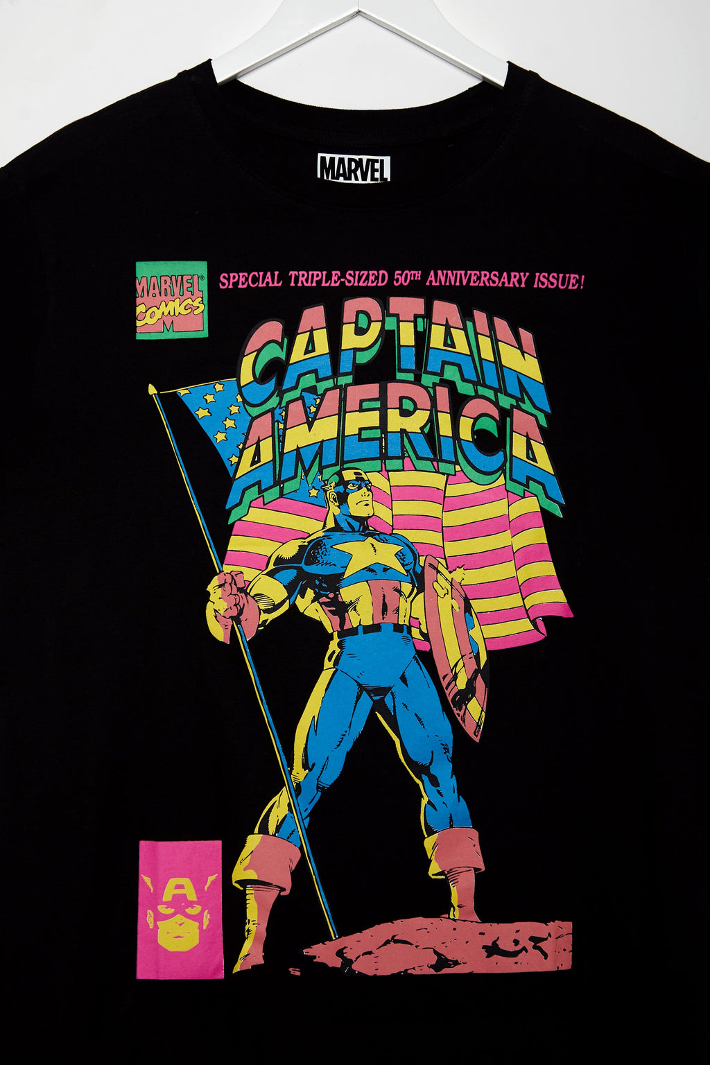 Official Marvel Comics, Captain America 50Th Anniversary, Unisex T-Shirt - black