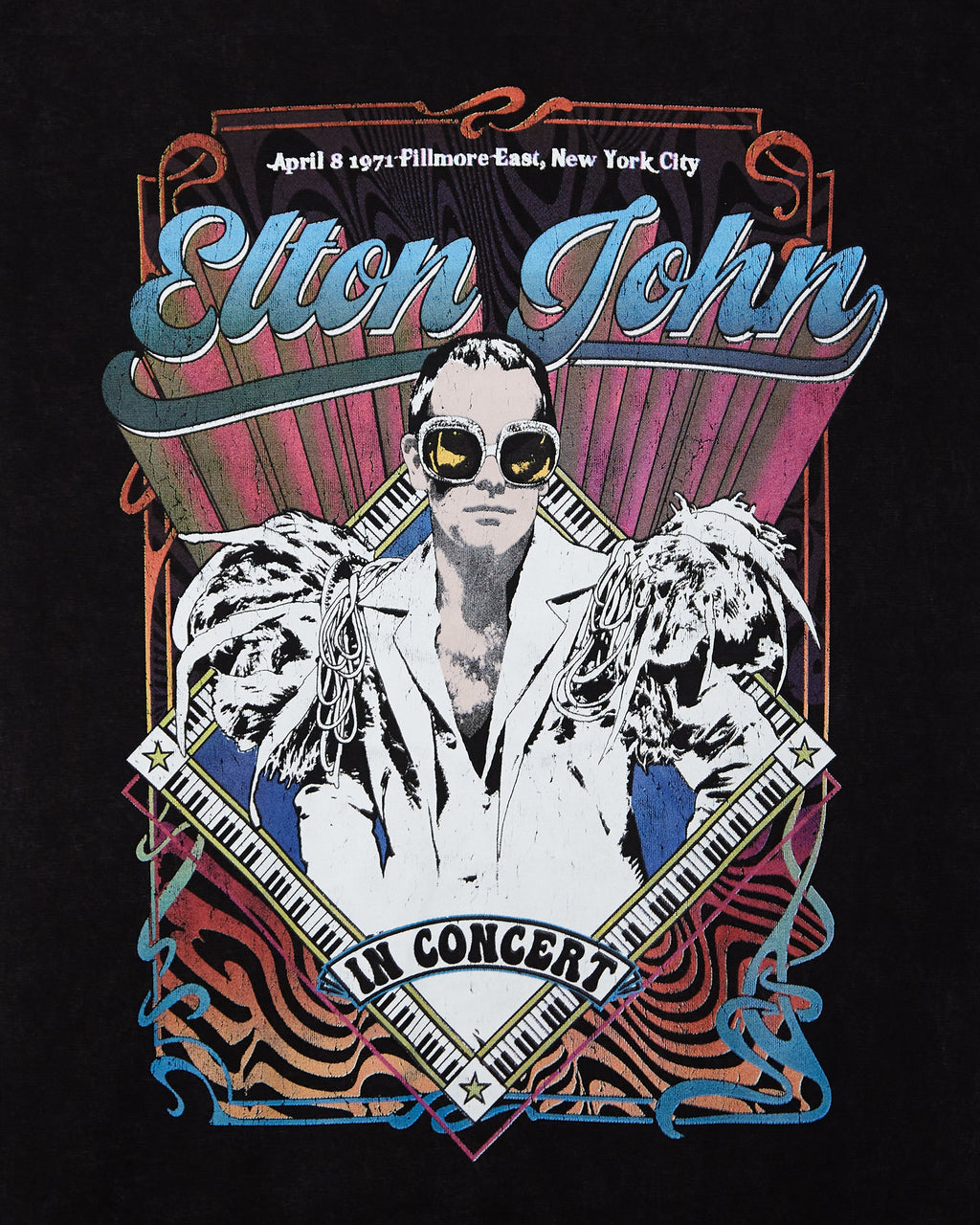 Official Elton John: Psych Vintage, low cut cropped tee - stone washed black
