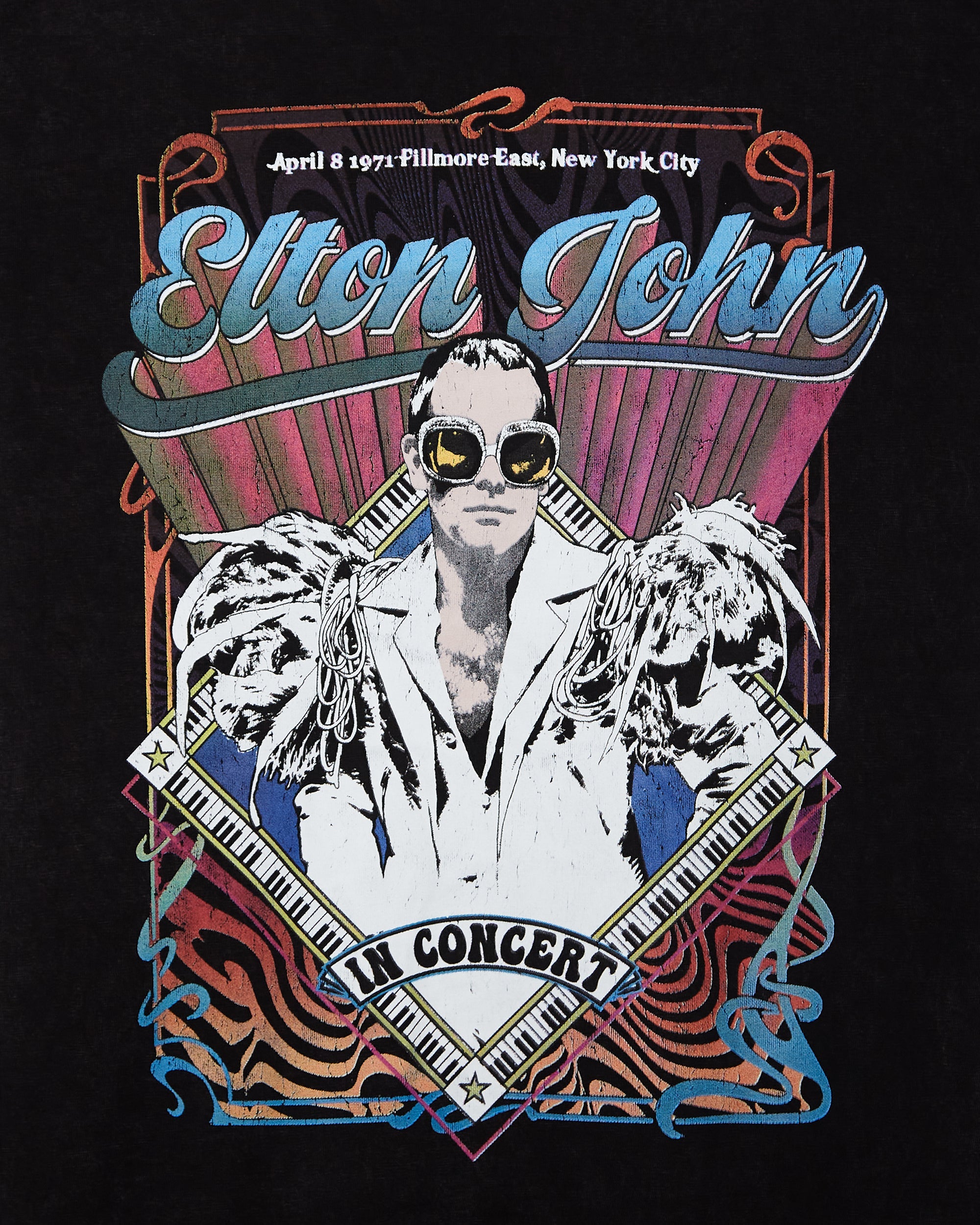 Official Elton John: Psych Vintage, low cut cropped tee - stone washed black