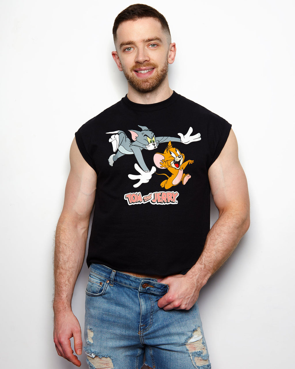 Tom & Jerry: Chase low cut cropped t-shirt -  black