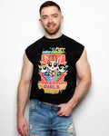 Official Powerpuff Girls, sleeveless low cut crop top - distressed black