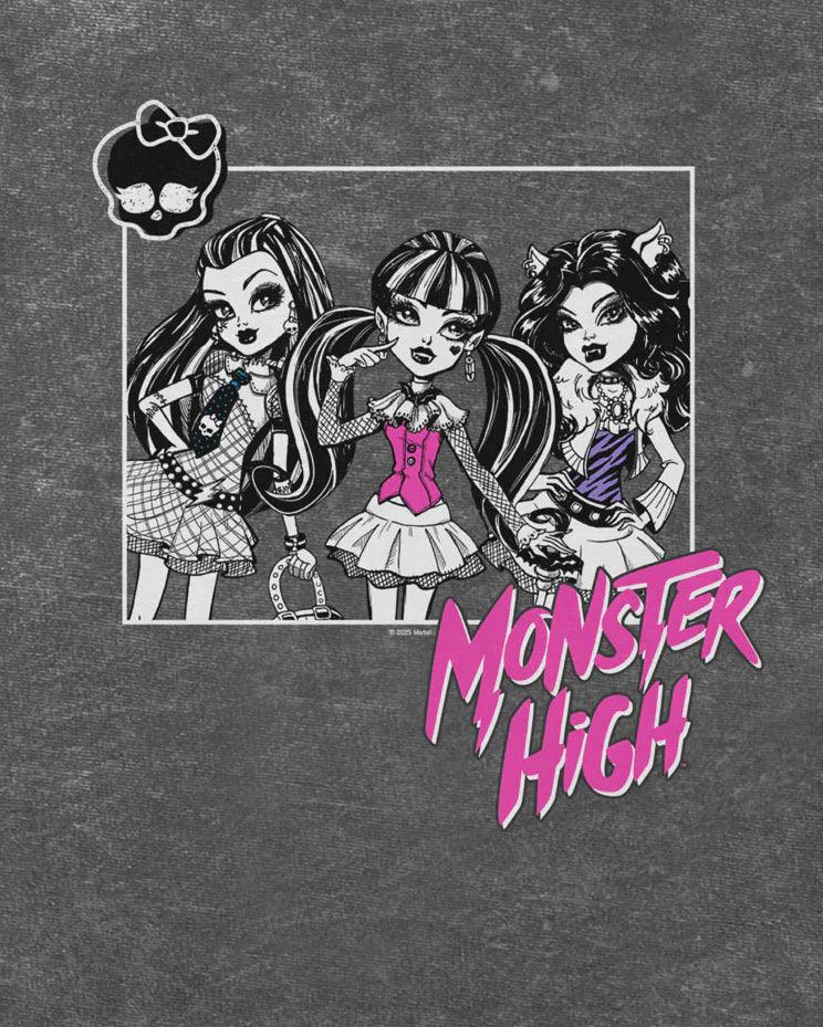 Official Monster high t-shirt - distressed look grey (front and back print)