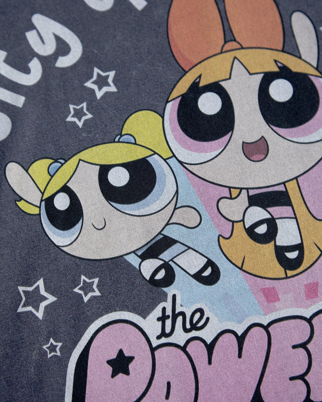 Official Powerpuff Girls, sleeveless low cut crop top - distressed grey