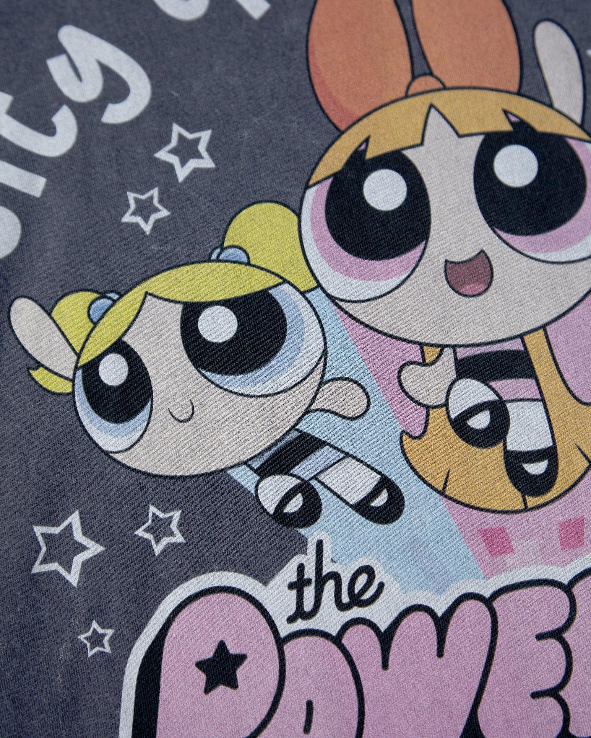 Official Powerpuff Girls, sleeveless low cut crop top - distressed grey