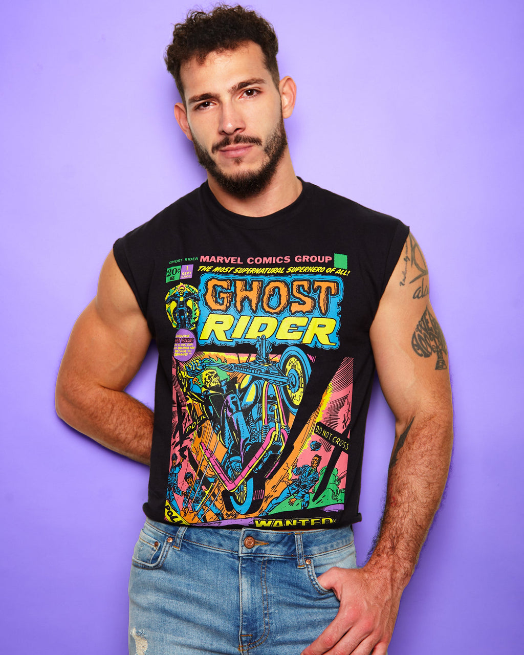 Official Marvel Comics,Ghost Rider Dead Or Alive on black Unisex low cut cropped tee
