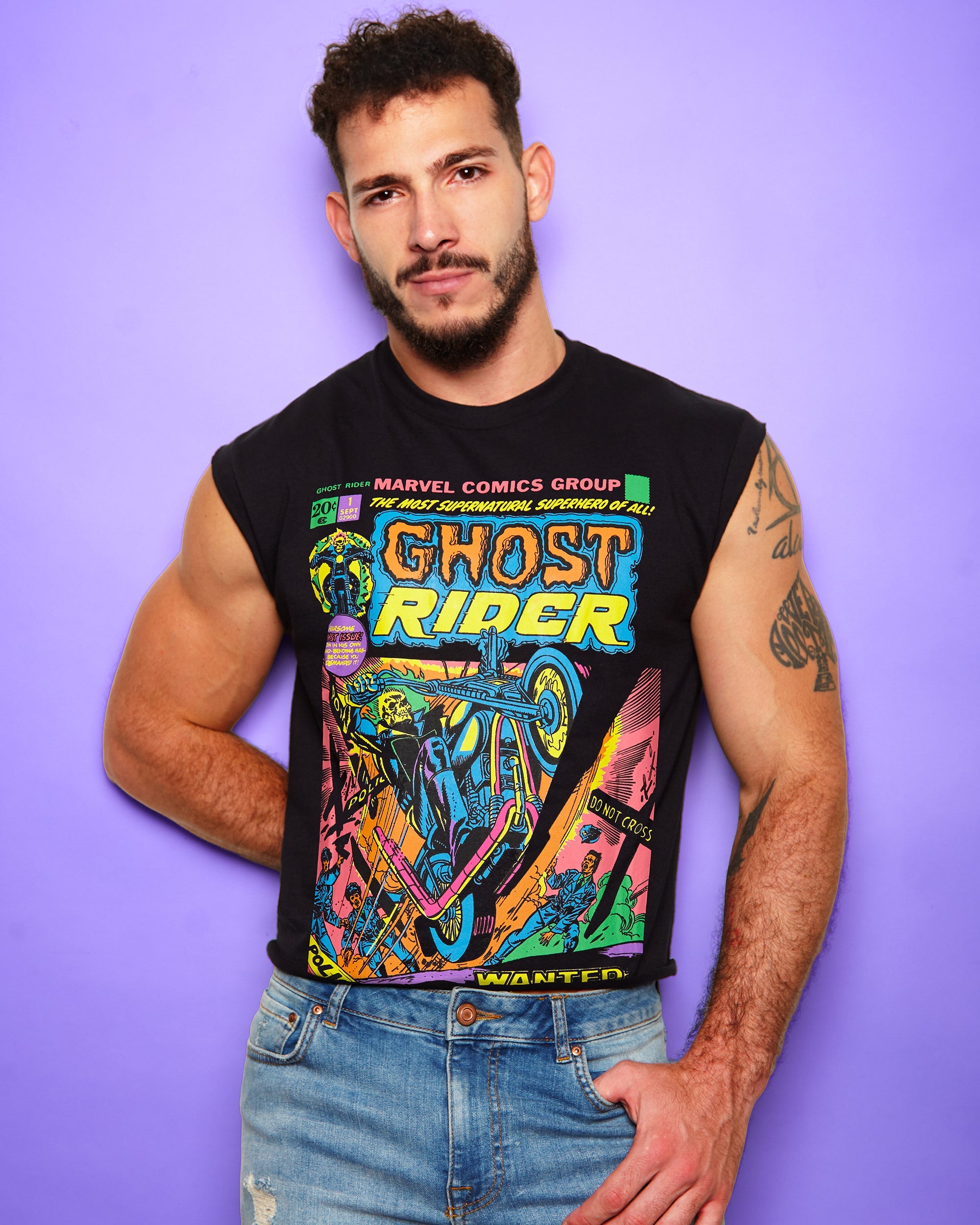 Official Marvel Comics,Ghost Rider Dead Or Alive on black Unisex low cut cropped tee