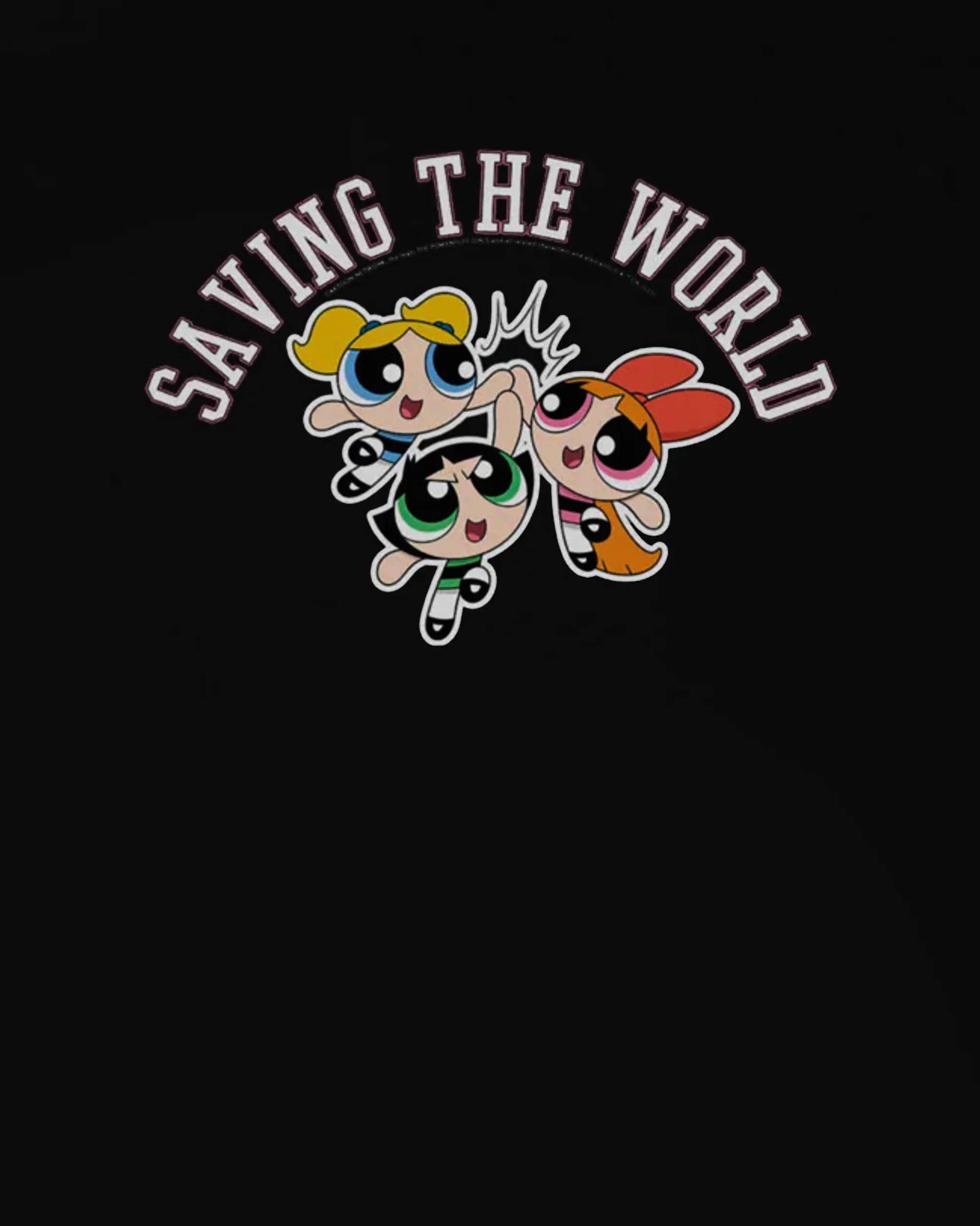 Official Powerpuff Girls Saving The World on black - tshirt