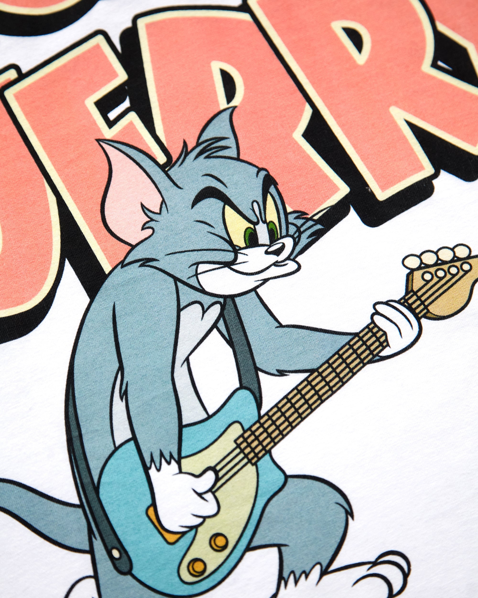 Official Tom & Jerry: Playing Guitar low cut cropped tee - White