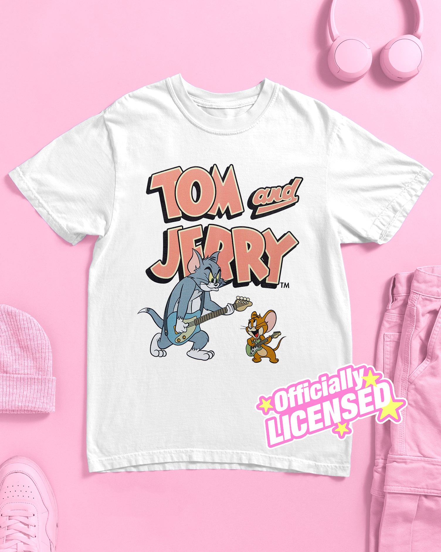 Official Tom & Jerry: Playing Guitar Unisex T-Shirt - White